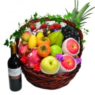 Seasonal Fruits Hamper with Red Wine